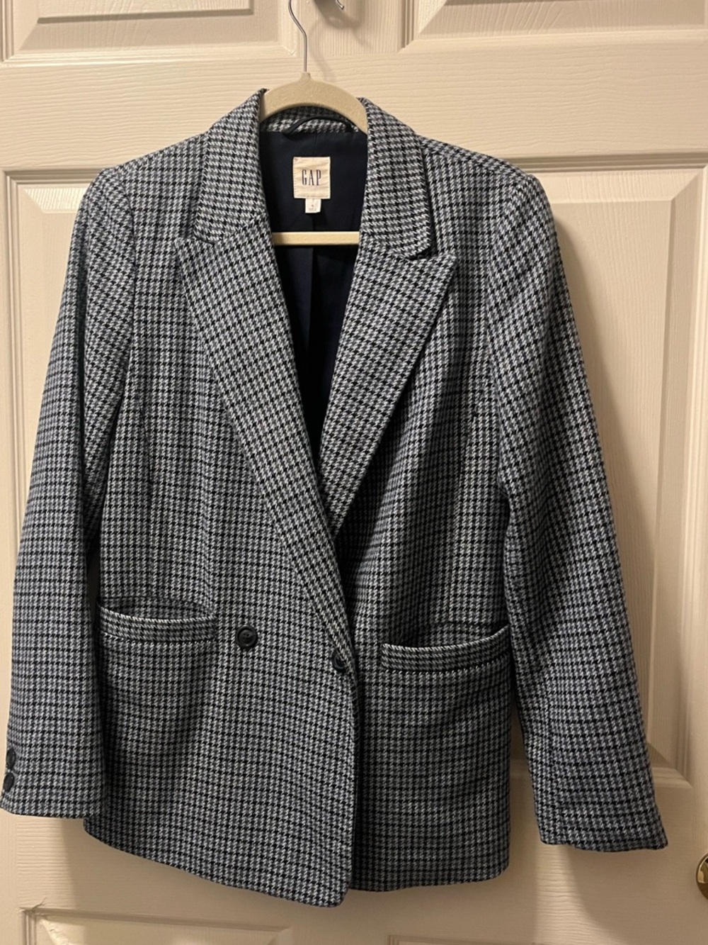GAP‎ Women's Grey Blue &Black Houndstooth Blazer Size 6 Classic Preppy